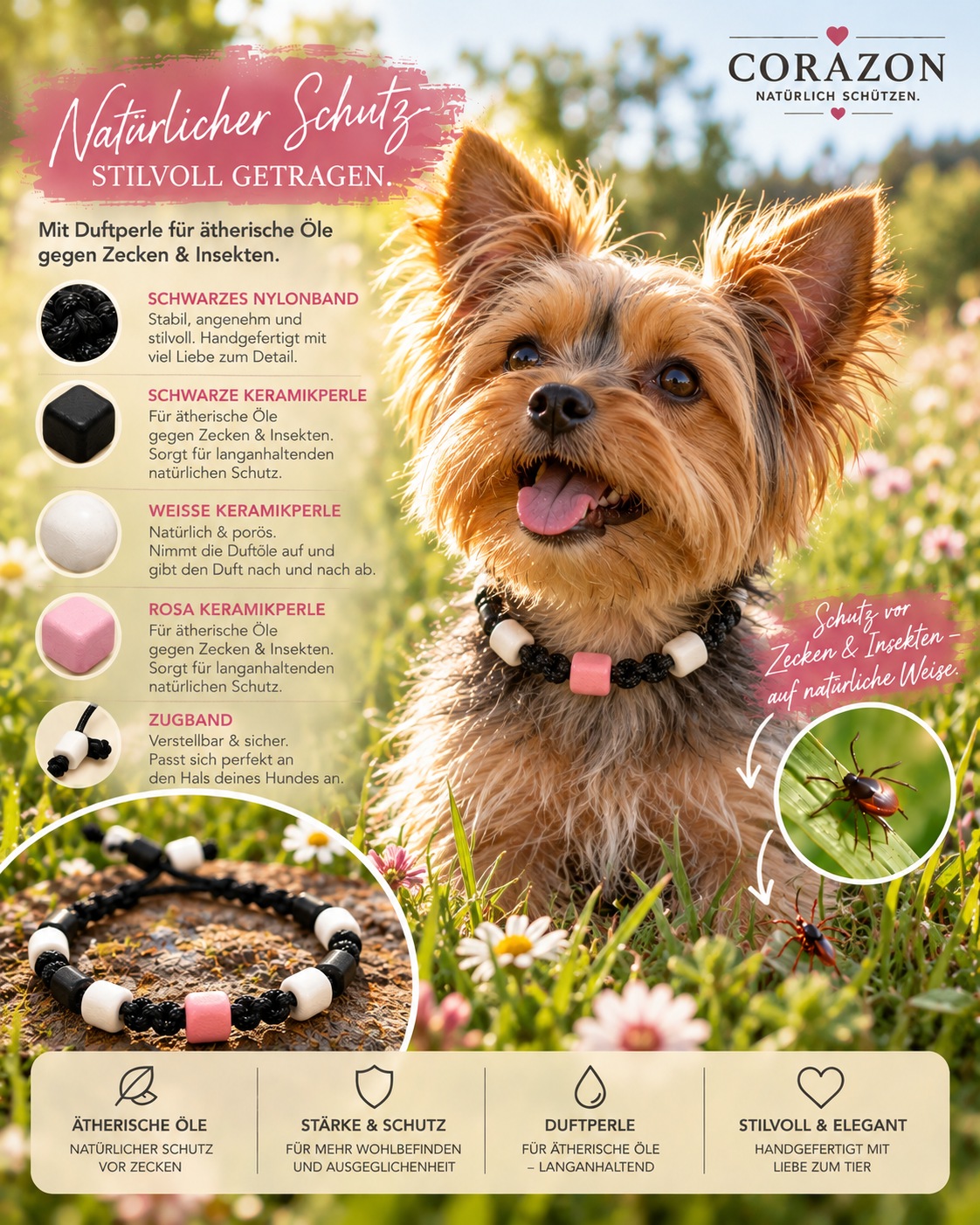 CORAZON Duft-Halsband für Hunde – Black, White & Pink