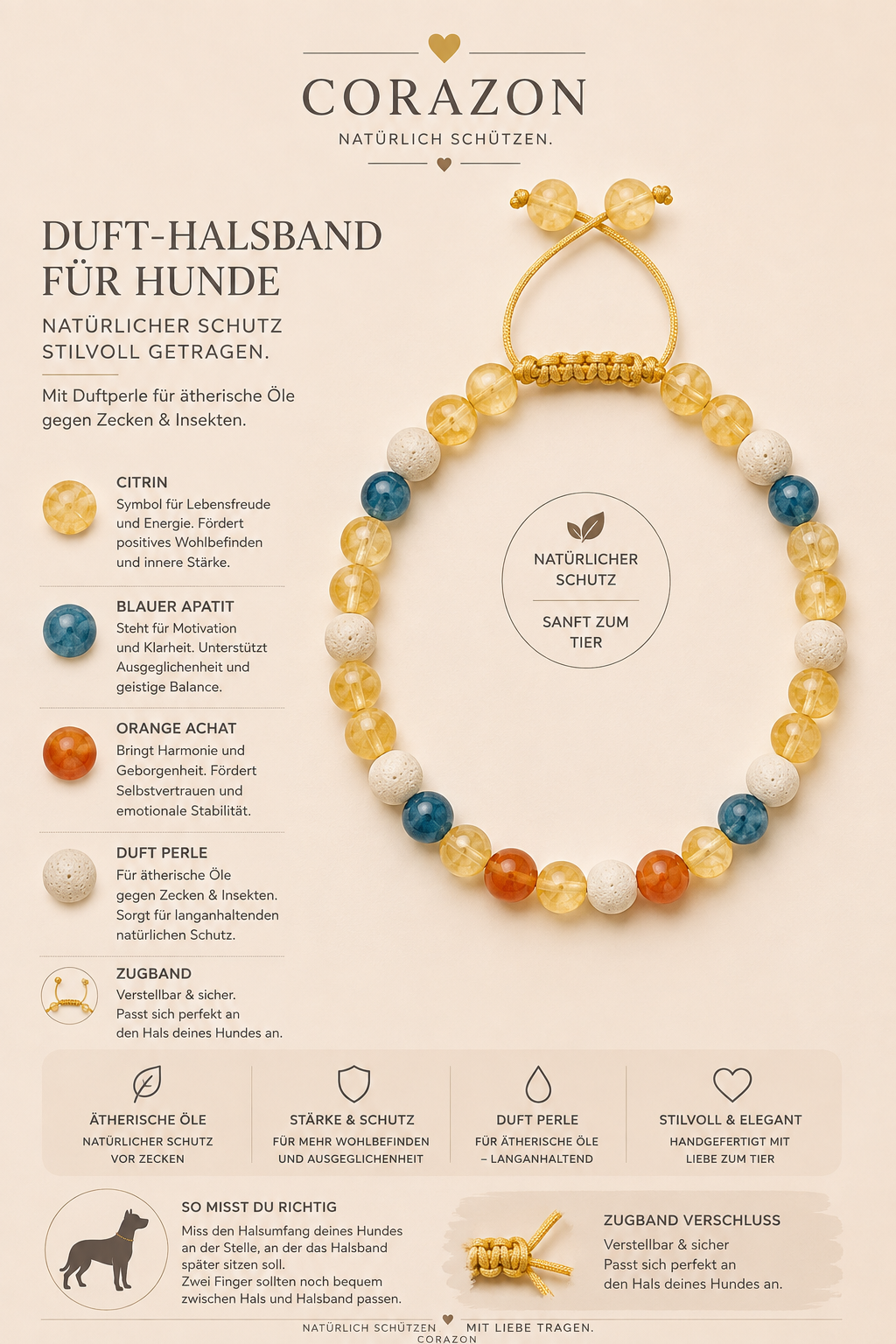 CORAZON Duft-Halsband – Citrin, Apatit & Achat