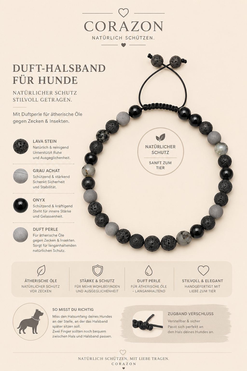 CORAZON Duft-Halsband – Lava, Achat & Onyx