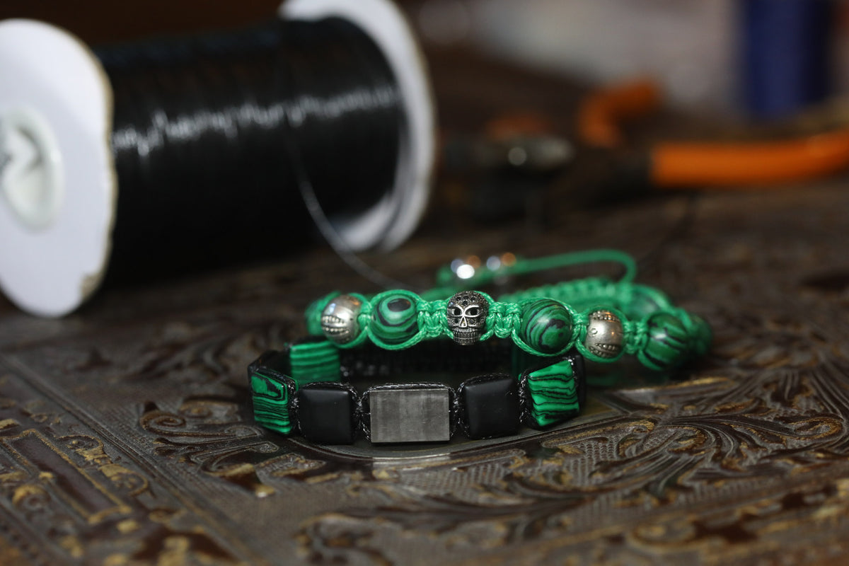 Shamballa-Armband – Malachit, Onyx, Titan & grauer Naturstein |CORAZON DESIGN
