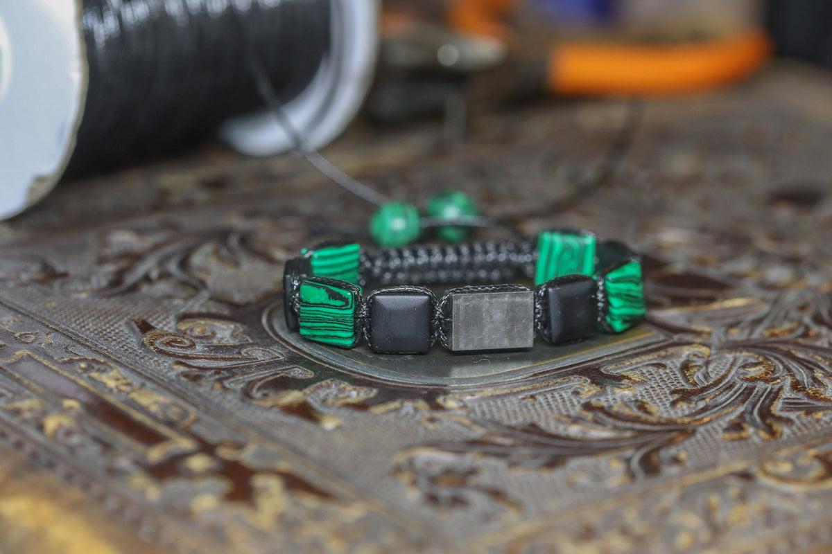 Shamballa-Armband – Malachit, Onyx, Titan & grauer Naturstein |CORAZON DESIGN