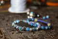 Shamballa-Armband – Blauer Apatit, Sterling-Silber Totenköpfe & Black Diamond | CORAZON DESIGN