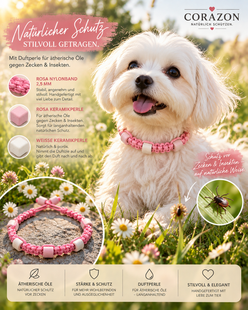 CORAZON Duft-Halsband für Hunde – Pink Makramee
