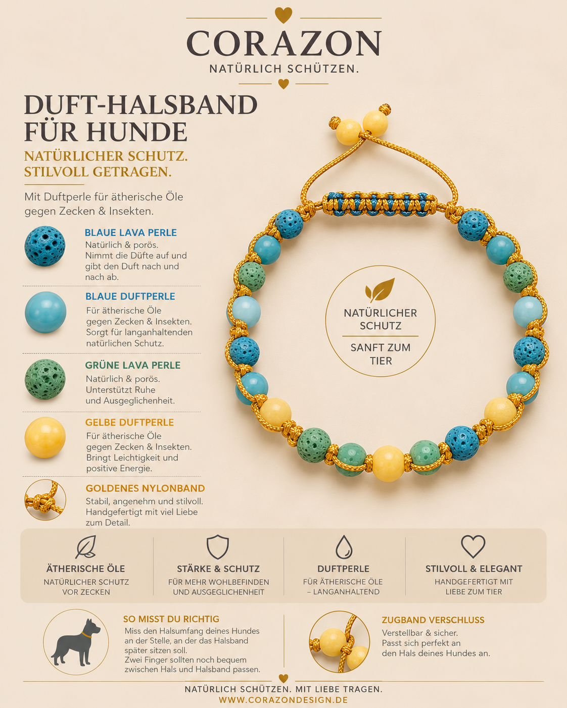 CORAZON Duft-Halsband für Hunde – Gold Edition