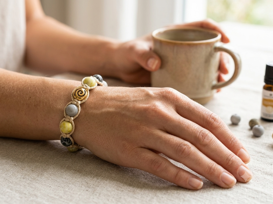 Gelber Jaspis,Grauer Achat,Graue Parfum Keramik Vergoldet Perle Armband