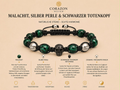 Malachit, Silberperle & schwarzem Totenkopf Armband