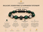 Malachit, Silberperle & schwarzem Totenkopf Armband