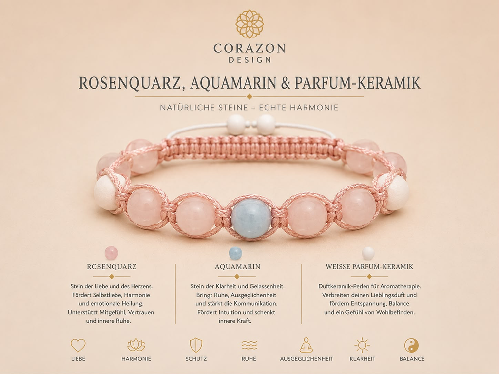 Rose Quartz, Aquamarine & Perfume Ceramic Bracelet