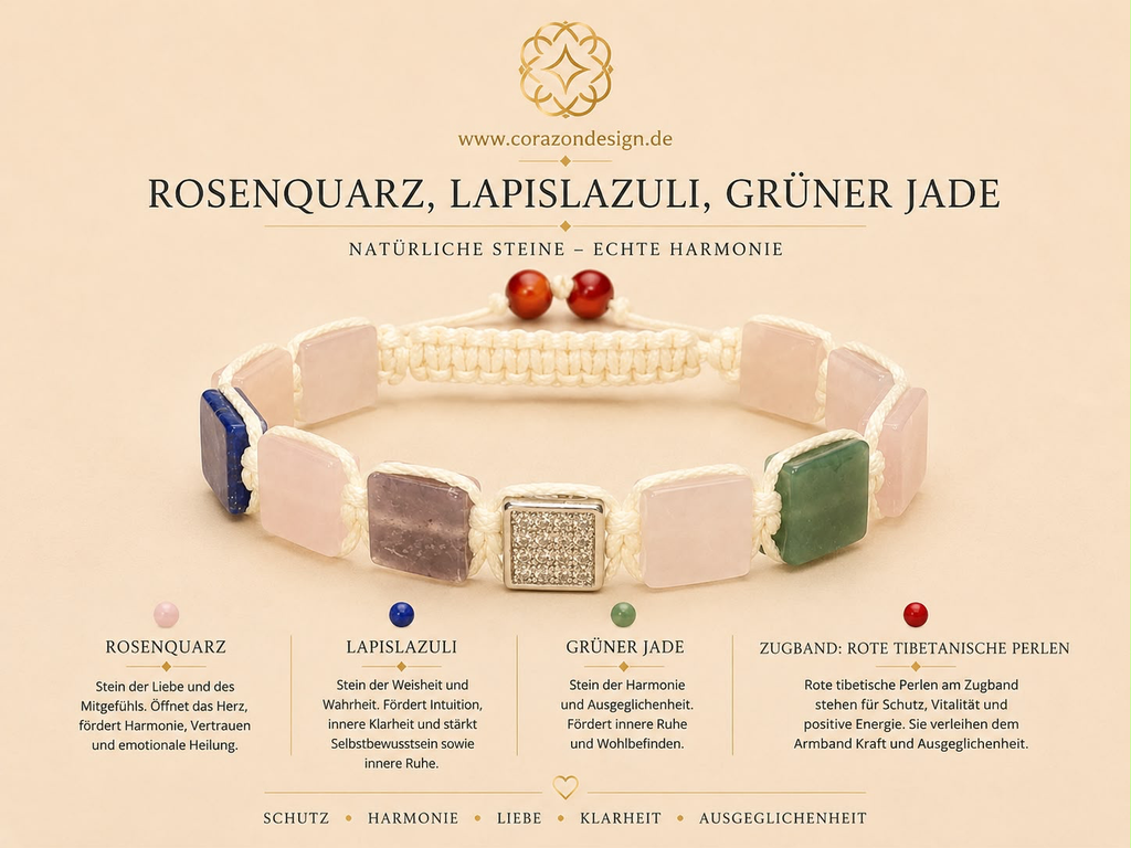 Rosequartz, Lapislazuli & Gruner Jade Armband