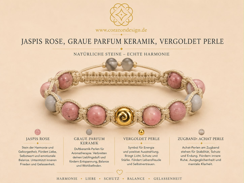 Rose Jasper, Grey Aroma Ceramic, and Gold-Plated Focal Harmony Bracelet