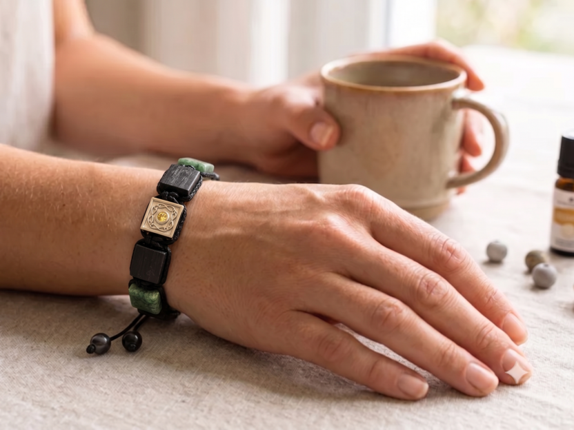 Grüner Jade, Carbon & Weißgold – Exklusives Shamballa Armband