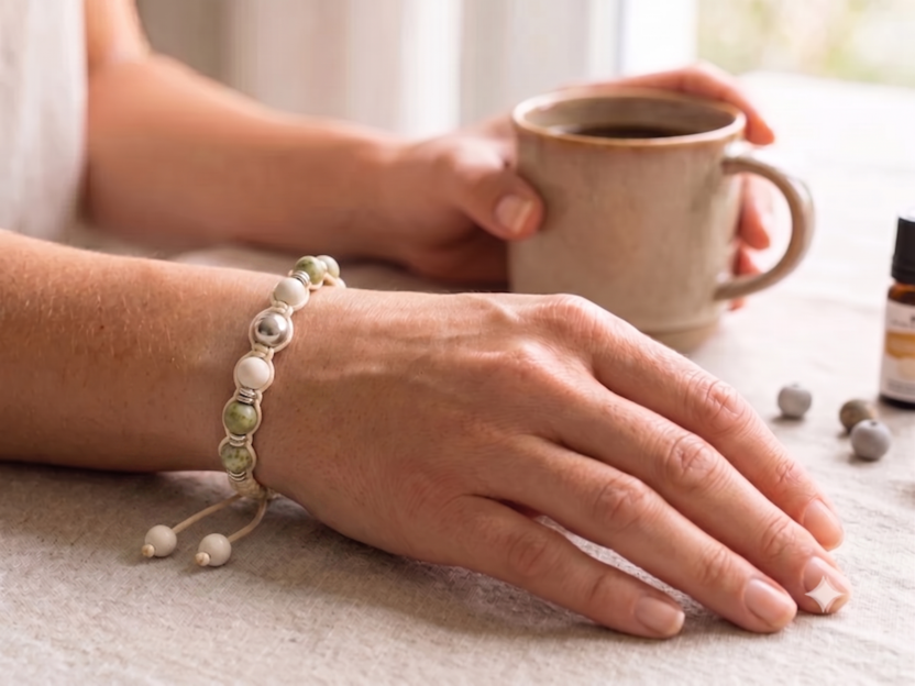 Grüner Jaspis & Parfum-Keramik – Handgefertigtes Shamballa-Armband