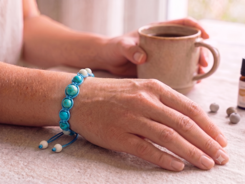 Türkis, Hellblauem Aroma-Keramik & Weißem Porzellan Armband