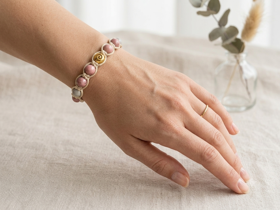 Jaspis Rose,Graue Parfum Keramik, Vergoldet Perle Armband