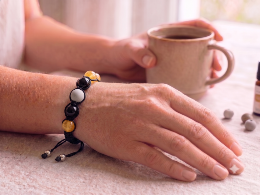 Citrine, Onyx, Hell Graue Parfum Keramik  Armband