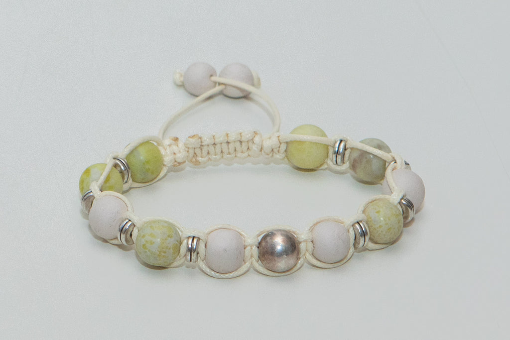 Green Jasper, Silver-Plated Bead, and White Aroma Ceramic Harmony Bracelet