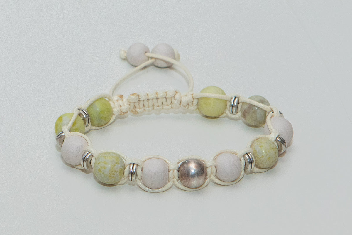 Green Jasper, Silver-Plated Bead, and White Aroma Ceramic Harmony Bracelet