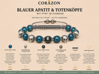 Shamballa-Armband – Blauer Apatit, Sterling-Silber Totenköpfe & Black Diamond | CORAZON DESIGN