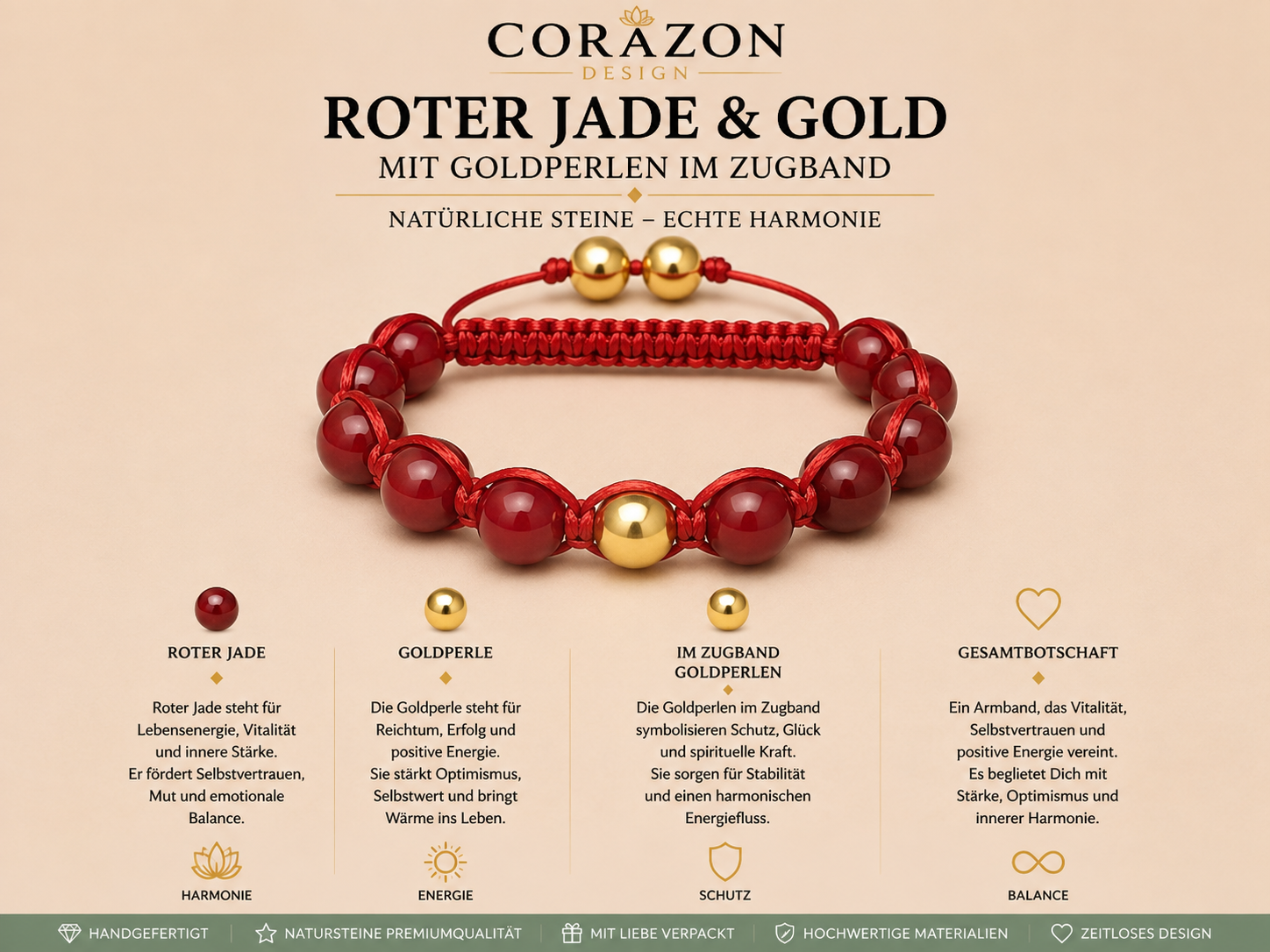 Shamballa Armband – Rote Jade & Gold | CORAZON Design