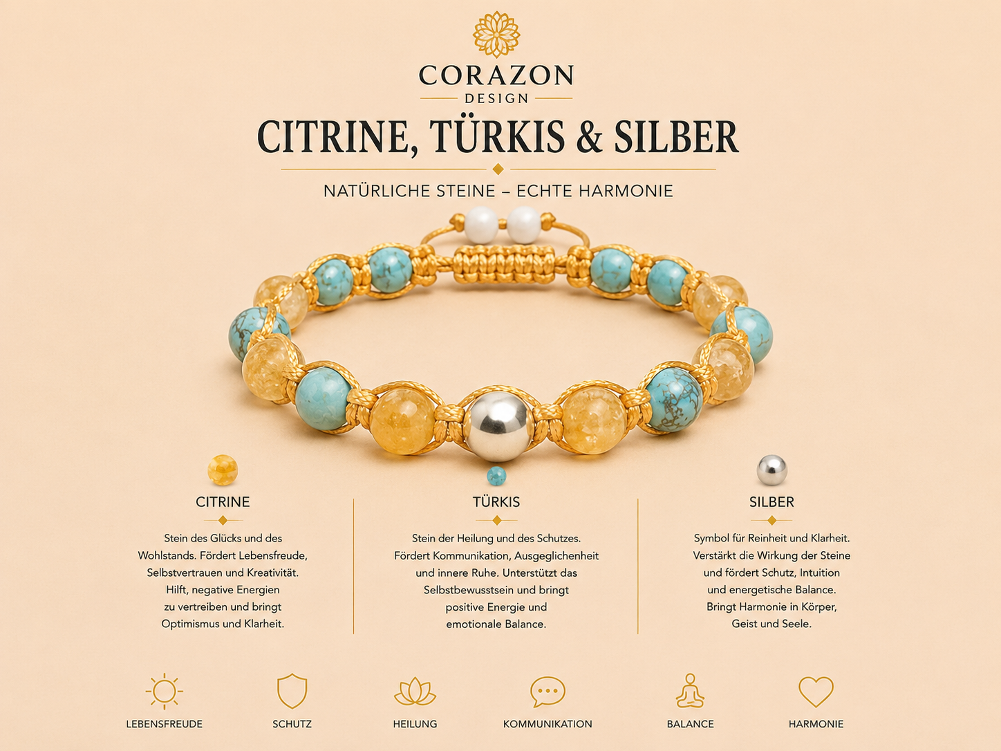 Shamballa Armband Citrin & Türkis mit Silber | CORAZON Design