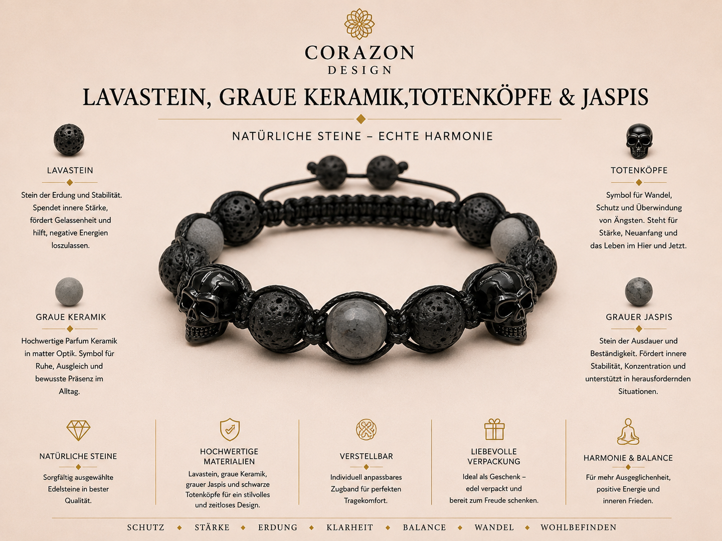 Shamballa Armband – Lavastein, Jaspis & Parfum Keramik | CORAZON Design